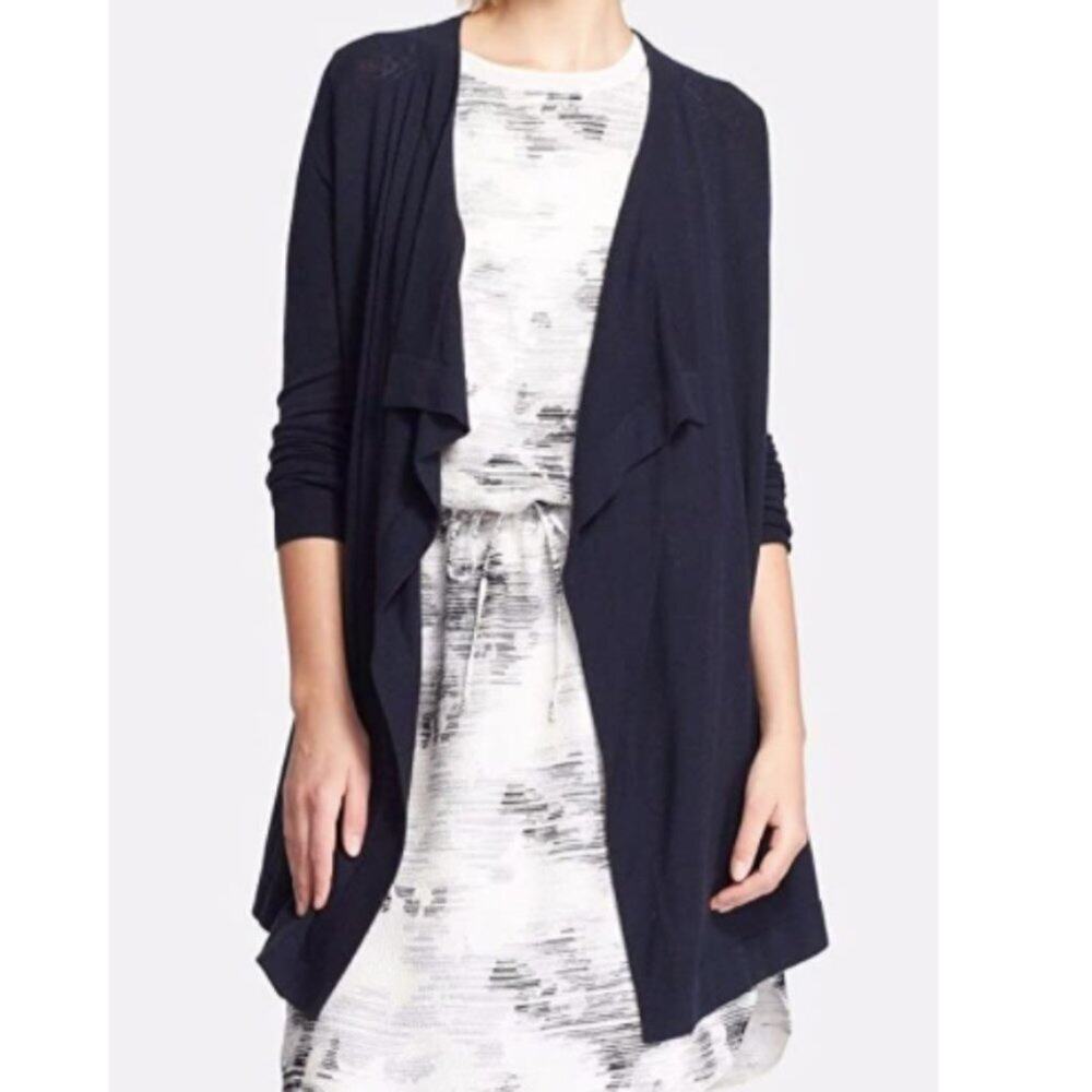Vince Black Merino Wool Open Front Waterfall Cardigan Sweater